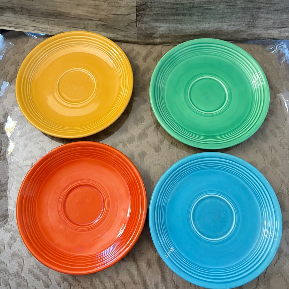 Fiesta HLC USA Ceramic Saucers Set of 4 Multi-Color Yellow Blue Orange Green